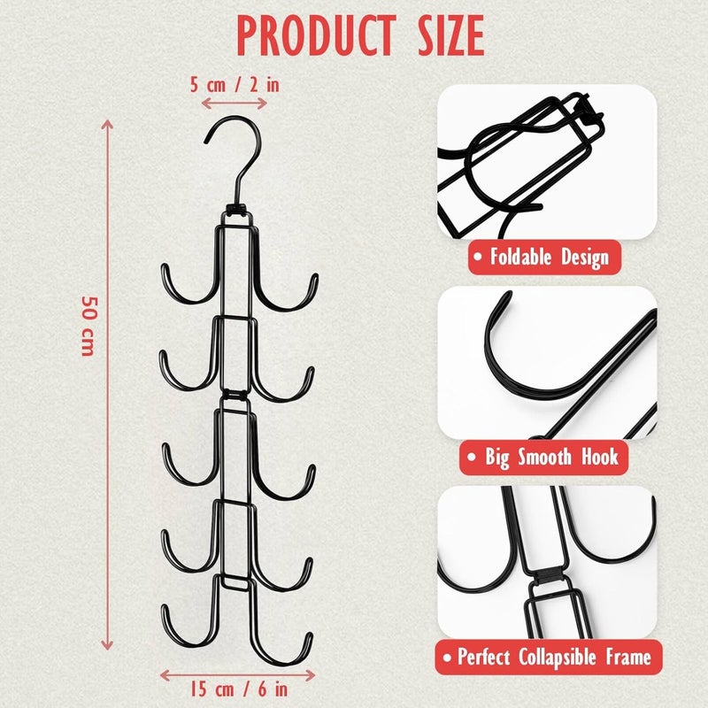 NAKBINX Hat Organizer for Closet, Collapsible Caps Rack with 10 Rotatable Large Hooks, Holds Up to 40 Baseball Caps, Metal Space Saving Hat Hanger for Display, Storage and Closet Organizers, Black - Image 2